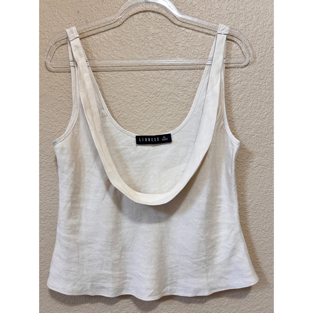 Lioness XL Cowl Neck Linen Blend Tank Top Cream revolve Minimalist Blouse